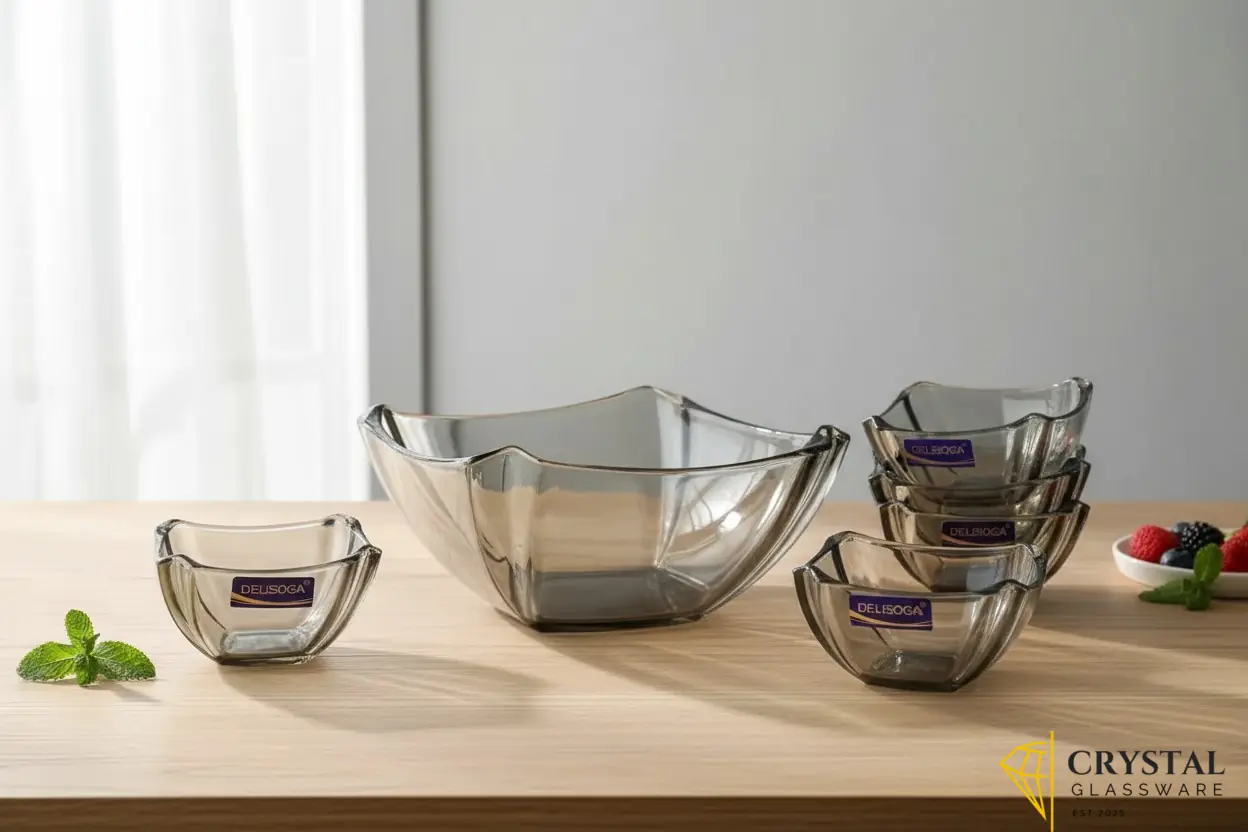 Delisoga 7-Piece Colored Glass Ice Cream & Fruit Serving Set 